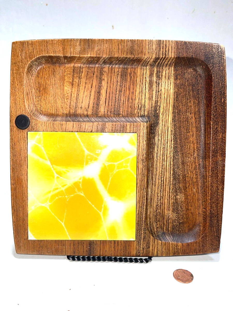 Plat De Service Vintage En Bois Avec Insert Céramique Pour Fromage Et Crackers