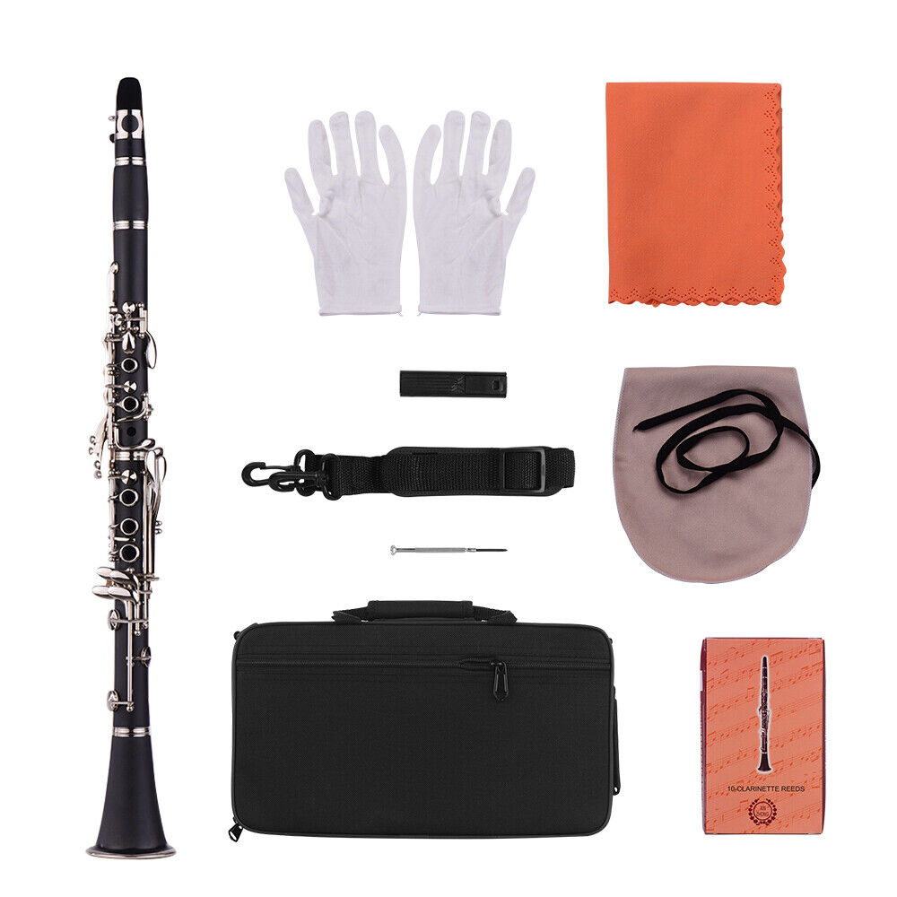 ABS 17-Key Clarinet Bb Flat with Carry Case Gloves Cleaning Cloth