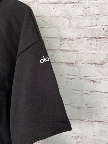 NEW Alo Peak Cutout Long Sleeve Pullover Crop Hoodie Sweatshirt - Black - Large - 第 8/9 張圖片