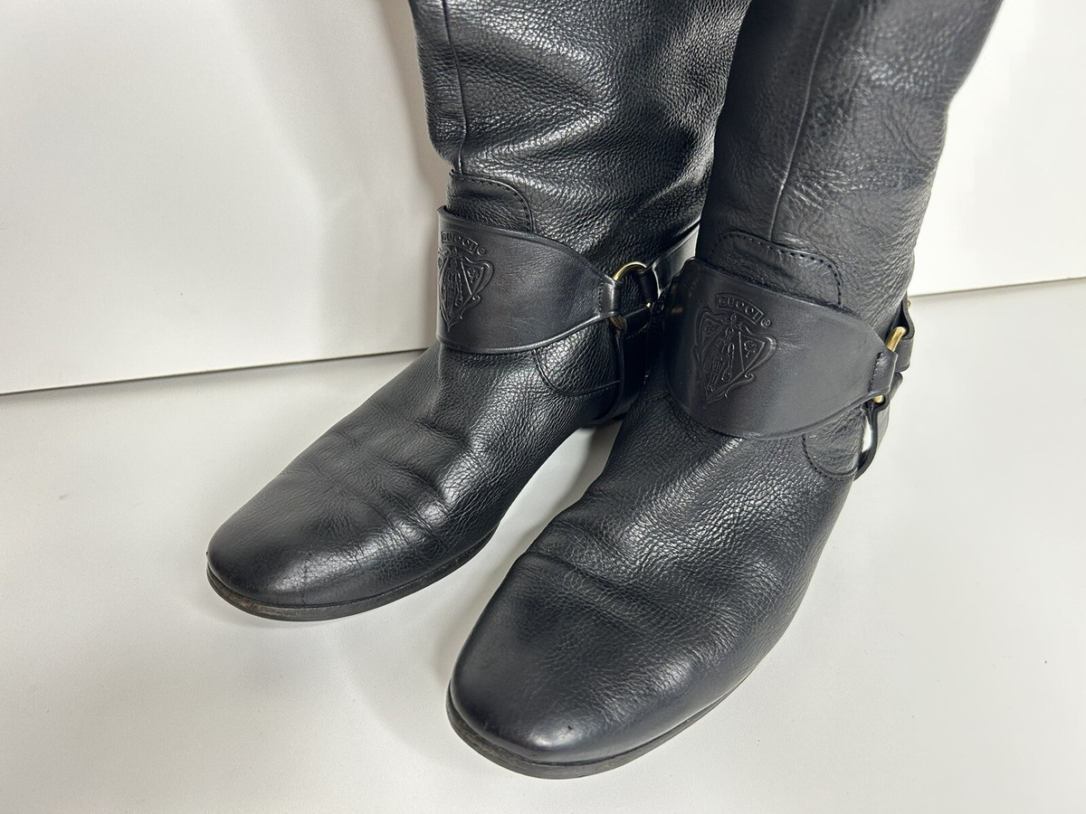 Women's Gucci Horsebit Riding Boots Shoes Knee Black Sz 37,5 Eu