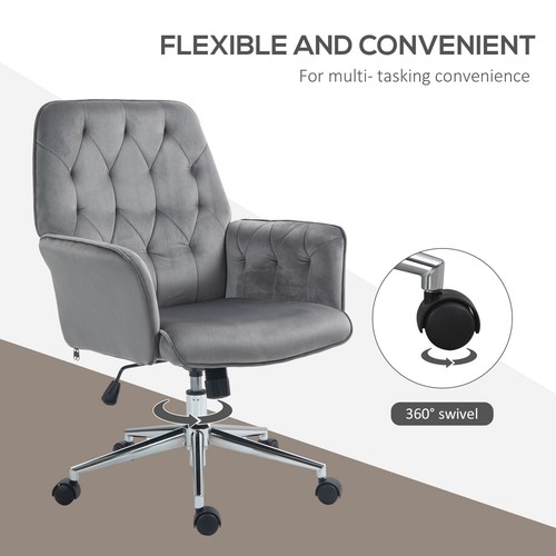 Swivel Computer Chair Dark Grey Velvet-feel Fabric 66cm x 68cm x 101cm - Picture 6 of 9