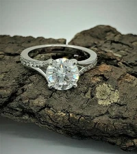 3.10 Ct Round Cut Moissanite Engagement Ring 14K White Gold Finish