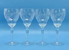 Vintage Rock Sharpe  Libbey small Wine Glasses Cut Flowers Swags 6" T set of 4