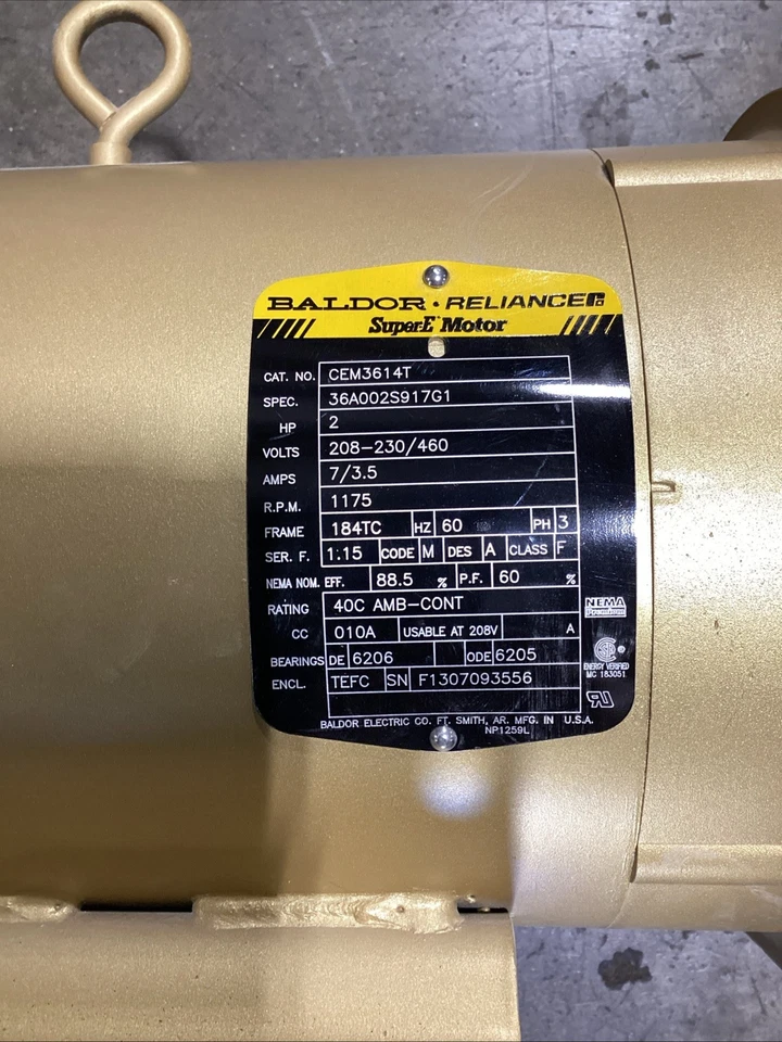 Baldor CEM3614T General Purpose Motor, 2 HP, 3-Phase, TEFC, 184TC, 1175 RPM - Image 2 of 4