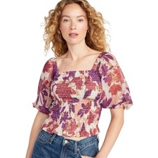 Babydoll Lechera Old Navy Manga Abullonada Ajustada Top Floral Peplum