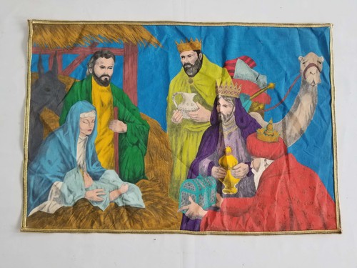 Vintage French Arab Scene Wall Hanging Tapestry Panel 92x63cm