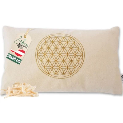 MYZIRBE Zirbenkissen BLUME DES LEBENS 30x50 cm befüllt mit Zirbenholzspänen Zirbenholz