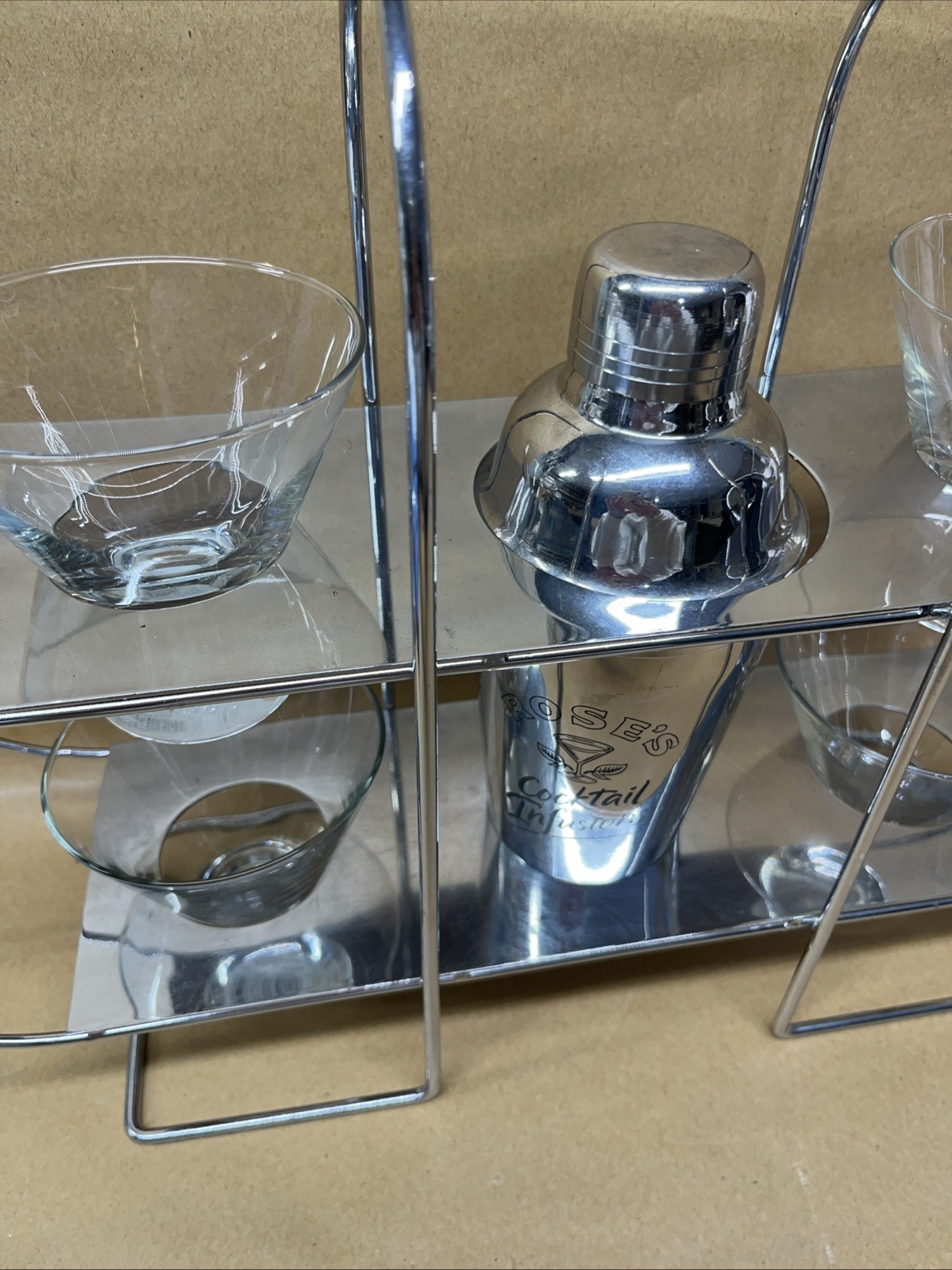 MCM Martini Cocktail Barware Set Shaker & 5 Glasses Silver Modern Rose’s