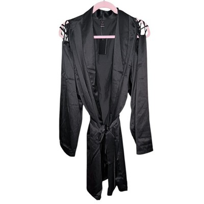 Frederick's of Hollywood Summer Lattice Lacing Robe Black Size Medium
