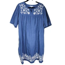 Go Softly Patio Dress 2X Blue Floral Embroidered Cottagecore Prairie Farmhouse