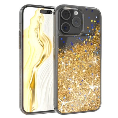 Für iPhone 15 Pro Max Handyhülle Flüssig Glitter Hülle Schutz Handy Cover Gold