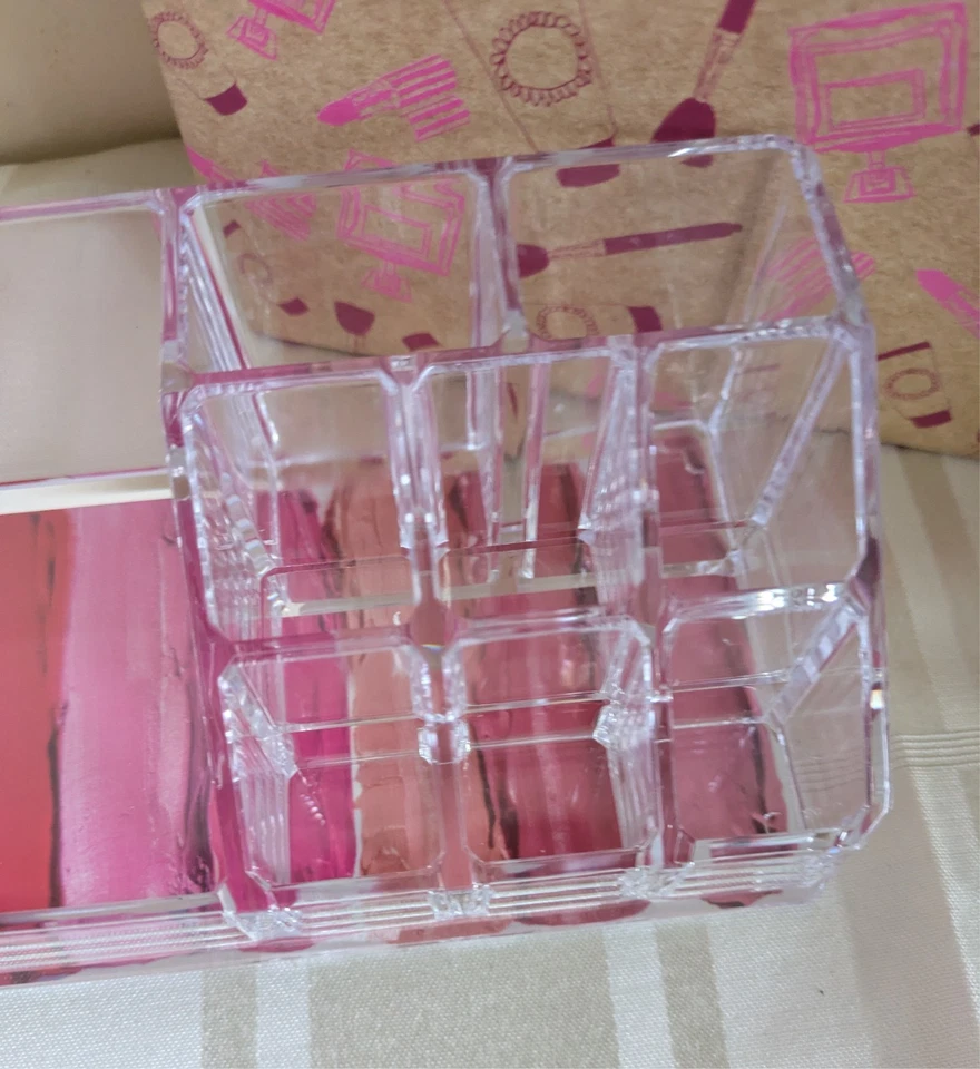 Acrylic Makeup Storage Organiser Desk Tidy Compact Clear Box with 9 Compartments - Image 4 of 4