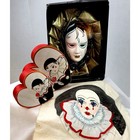 VNTG Ceramic Painted Masquerade Mask 2 Heart Boxes & Canvas With Pierott Clowns