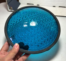 Vintage Blue Kopp Glass Traffic Signal Econolite Glass Lens Cover 8 3/8" #77