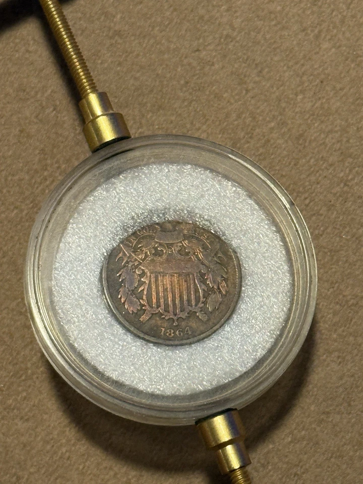 1864 LARGE MOTTO TWO CENT PIECE LOTSA FLASHY MAGENTA AND GOLDEN RED UnGraded - Image 3 of 4