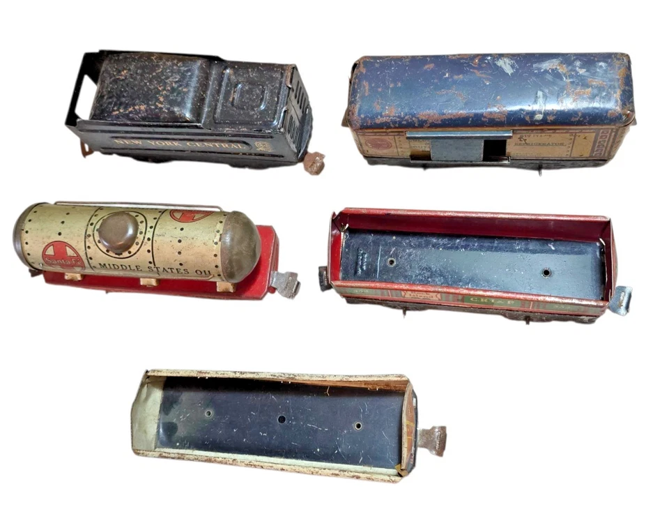 Lot Of 5 Vintage 0/027 Gauge Marx Freight Cars Tin Plate Lithograph Post War Old - Image 3 of 4