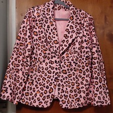 Diva Leopard Print Women s Pink Animal Print Lined Button Front Blazer XL NWT