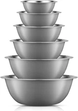 Joyjolt Stainless Steel Mixing Bowl Set of 6 Bowls (Grey). 5Qt Large to 0.5Qt Sm