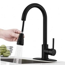 Matte Black Kitchen Faucet Pull Down Sprayer Single Hole Mixer Tap With Cover