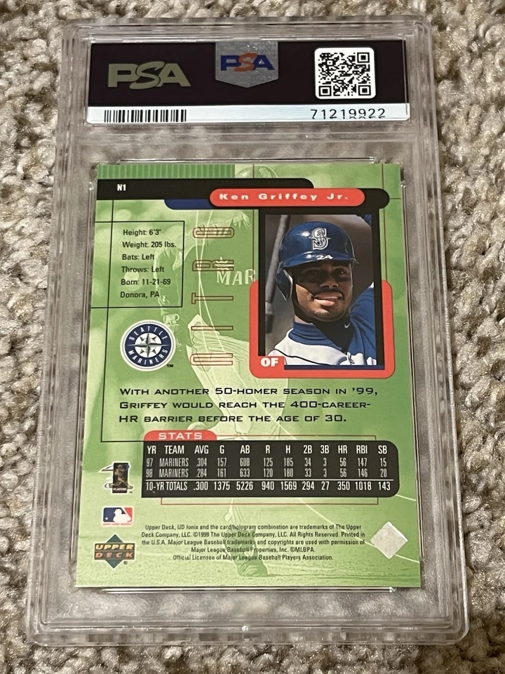 1999 Upper Deck Ionix N1 Ken Griffey Jr. Nitro PSA 9 MINT - Image 2 of 2