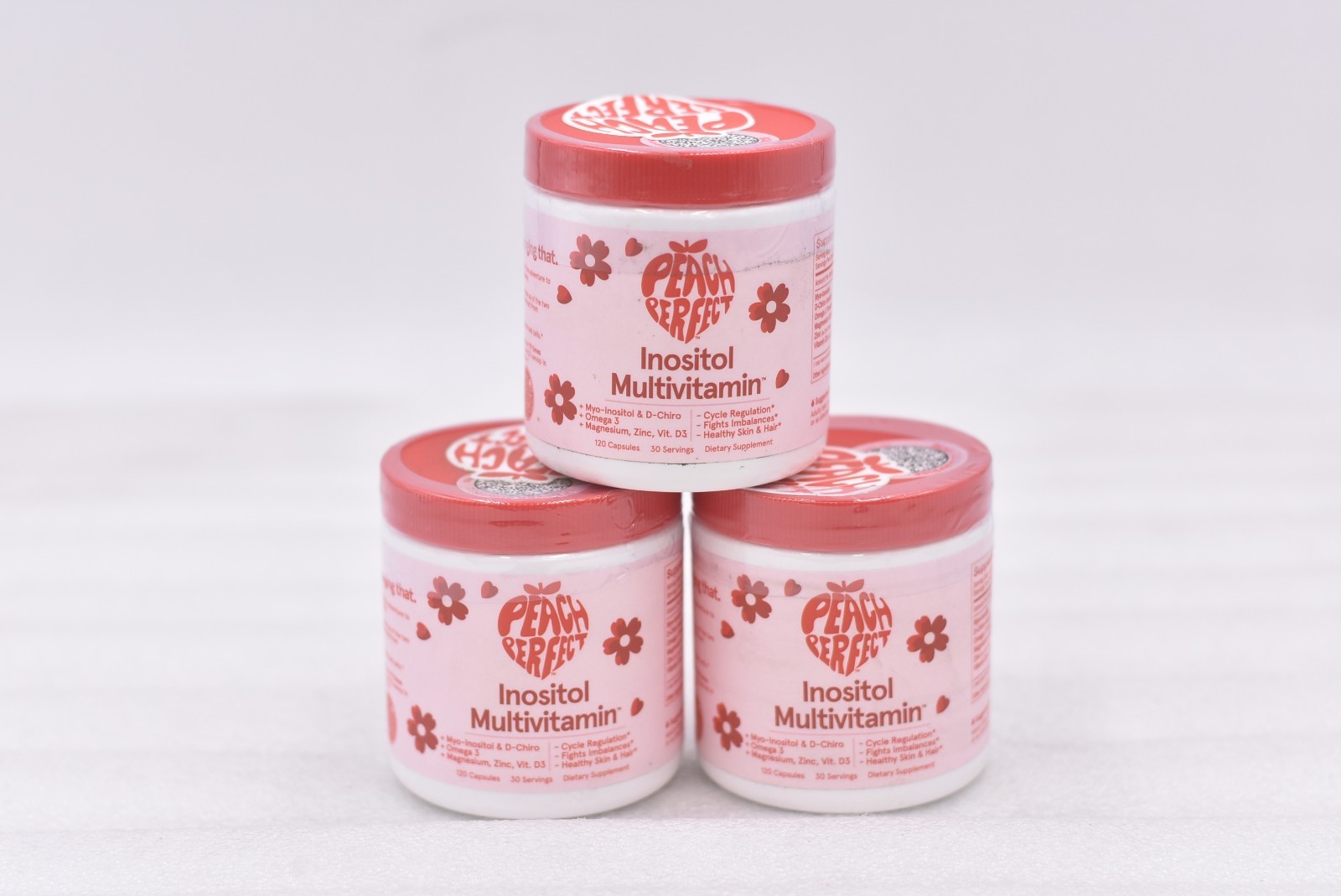 Lot of 3 Peach Perfect Inositol Multivitamin - 120 Capsules Exp: 01/28