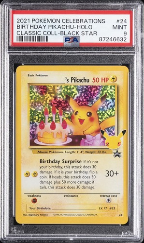 2021 POKEMON CELEBRATIONS CLASSIC COLLECTION #24 BIRTHDAY PIKACHU-HOLO PSA 9