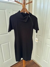 Calvin Klein Women's Sweater Dress Size S Black Zippered Neckline Short Sleeve 