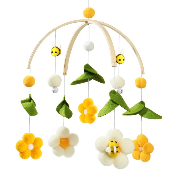 Baby Mobile Mit FilzbäLlen 3D Wolken Bettglocke FüR Babybett HäNgende Spiel-image