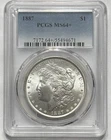 Morgan Silver Dollar 1887 PCGS MS 64+ Uncirculated 90% Silver $1 Coin