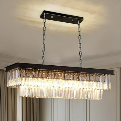 Modern Rectangular Crystal Chandeliers Pendant Ceiling Light for Dining Room