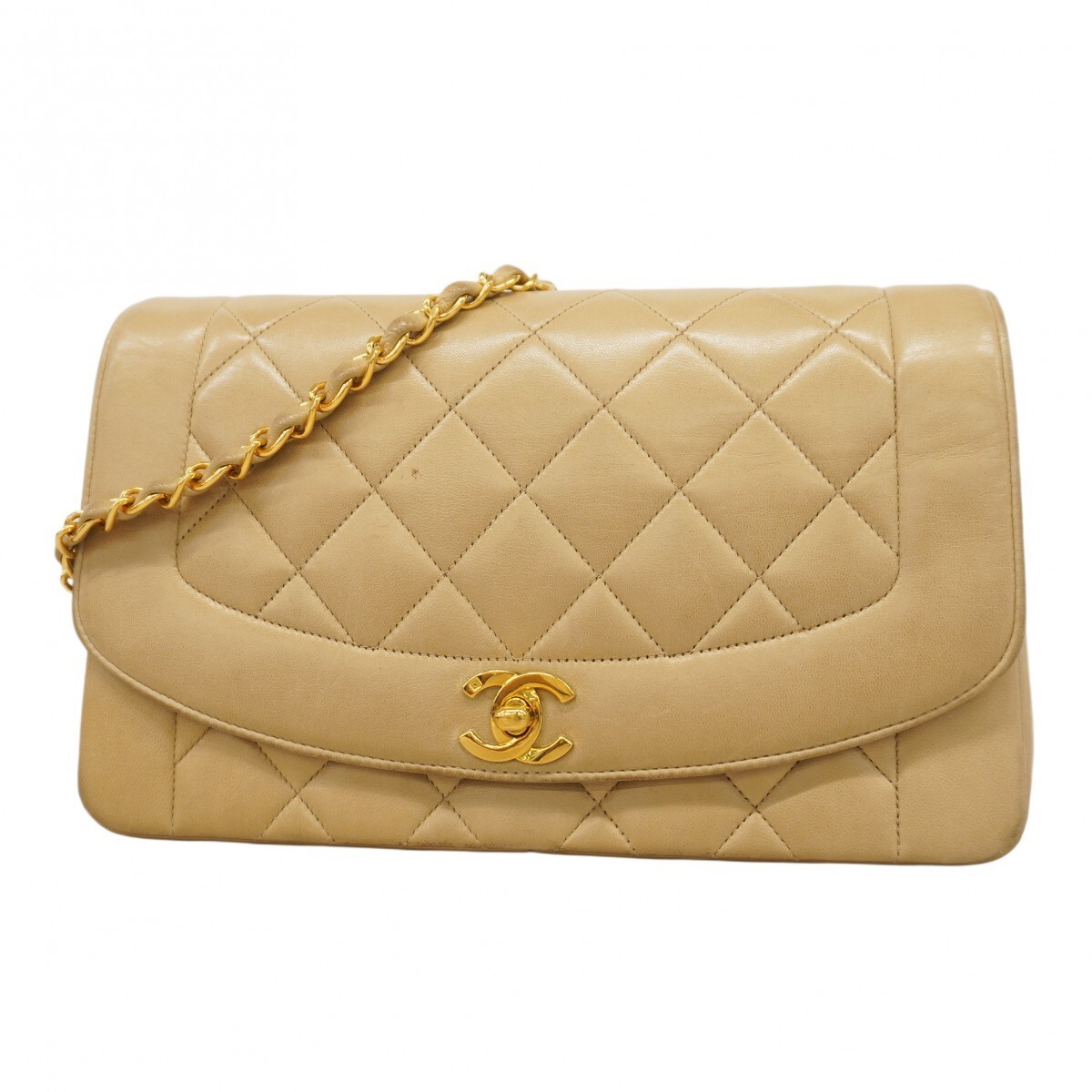 CHANEL Diana Lambskin Shoulder Bag 5gc3140 Beige Gold Hardware Chain Strap