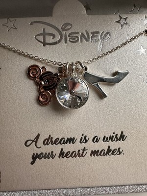 Disney Cinderella Necklace White Crystal Carriage Slipper Dream Gold/Silver Tone
