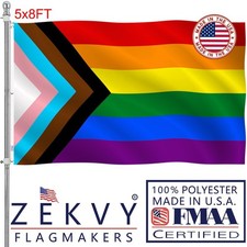 Pride Flag 5x8 Outdoor Made in USA - Double Sided Heavy Duty Vivid Color LGBT...