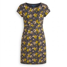 Boden Size 10L Floral Sheath Dress Grey Yellow Viscose Short Sleeve - CJ