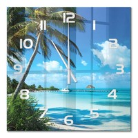 Glasuhr Mit FließEnden Zeigern Aus Glas Tropischer Strand WeißE Zeiger 60X60 Cm