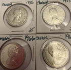 1950, 1955, 1966, 1968 Canadian quarters