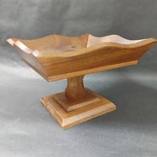 Vintage Wooden Pedestal Fruit Serving Bowl Walnut 10 inch Wide