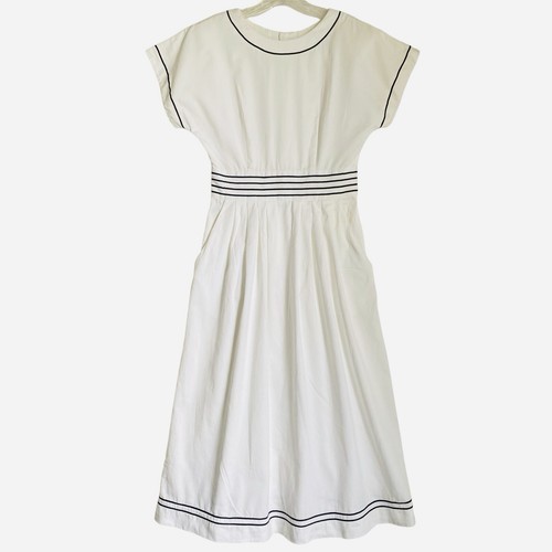 Vintage Lanz Originals Sailor Midi Dress Sz 6 White Coastal Old Money Romantic - Picture 2 of 14