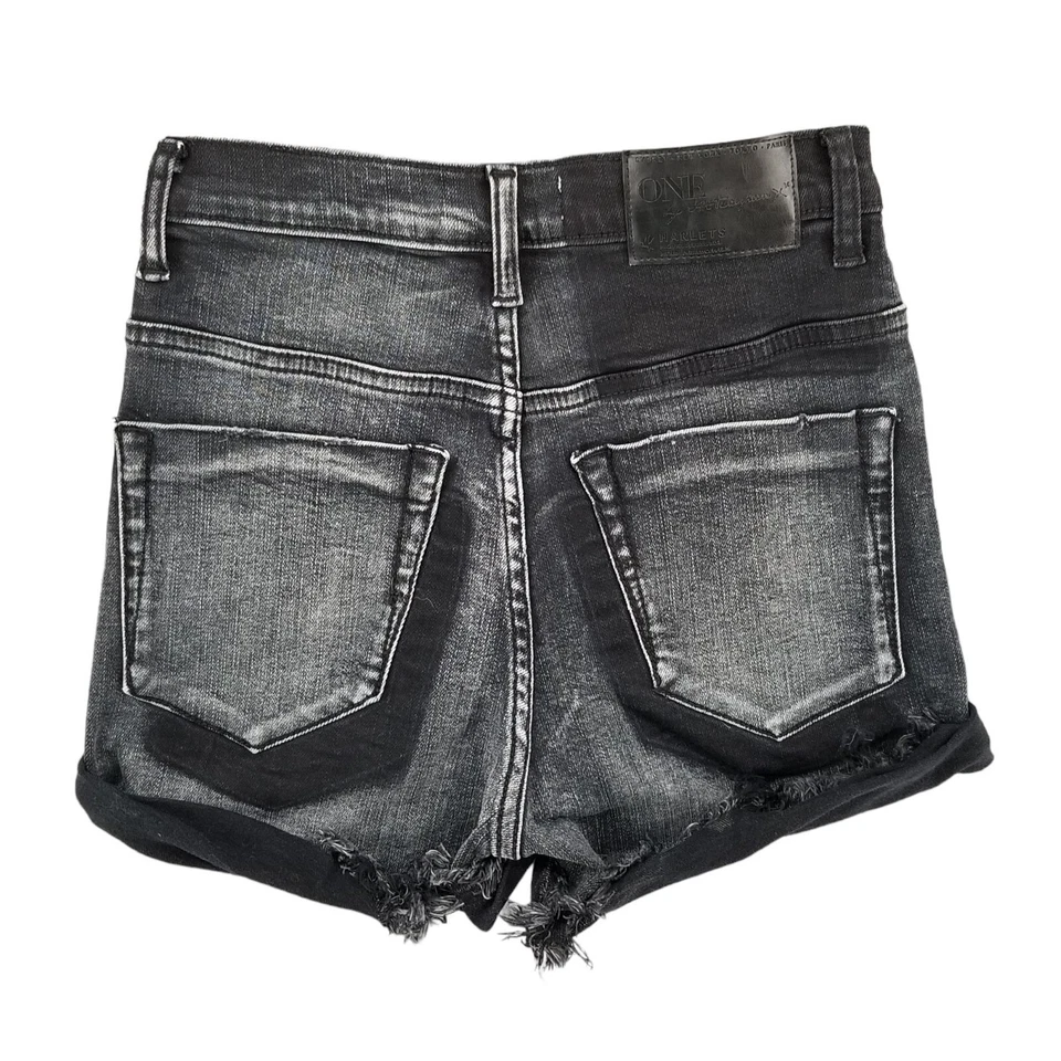 ОДИН x одна чайная ложка Harlets Jean шорты черный высокий подъем витой манжеты кромки размер 24 - Изображение 2 из 4