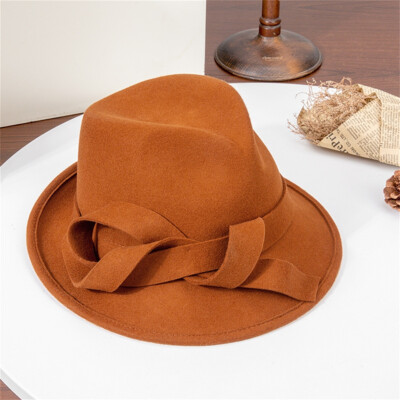 British Jazz Hat Women Wool Felt Fedora Hat Vintage Wide  display picture 2
