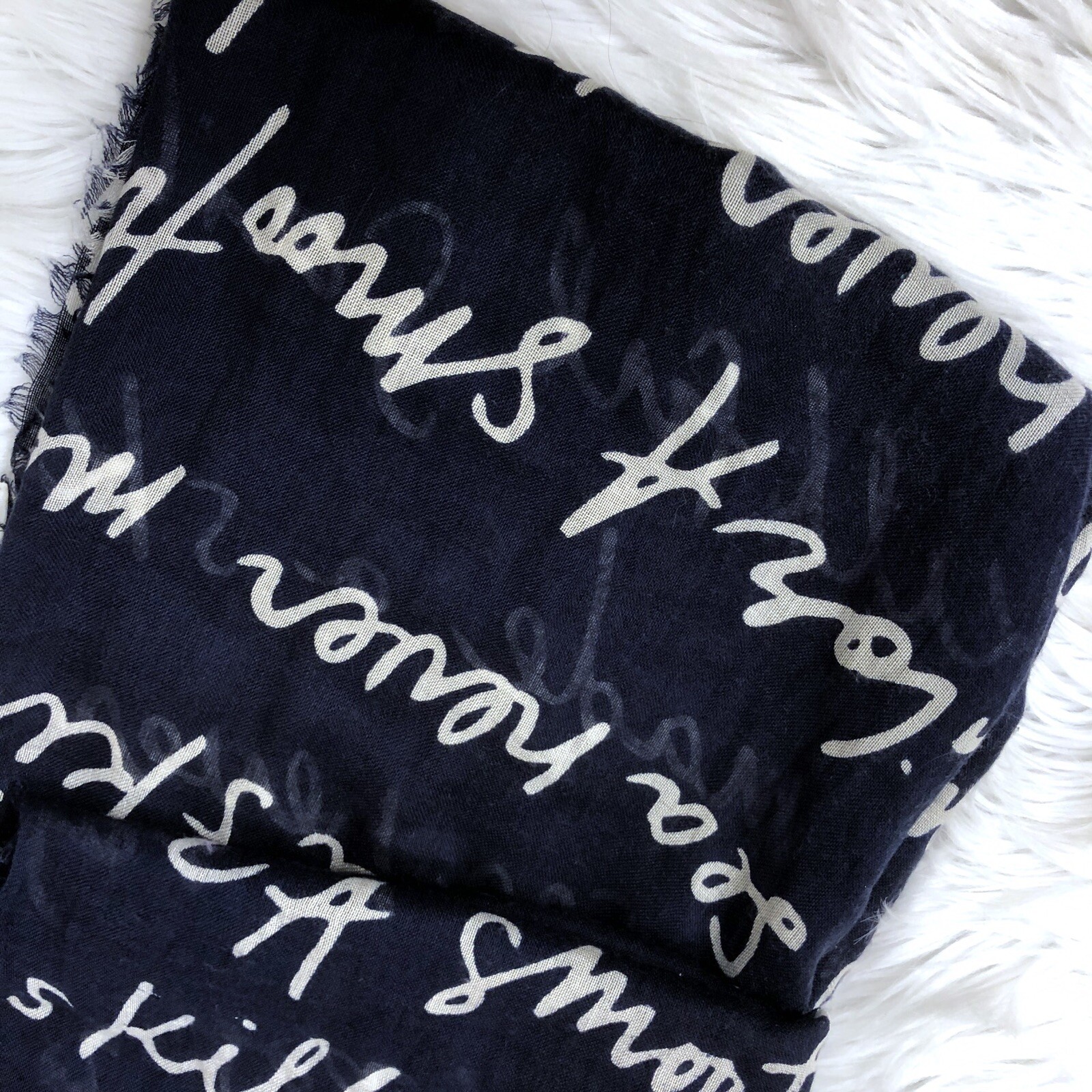 Old Navy Blanket Scarf Wrap Shawl Tartan Pashmina Nautical Blue Writing