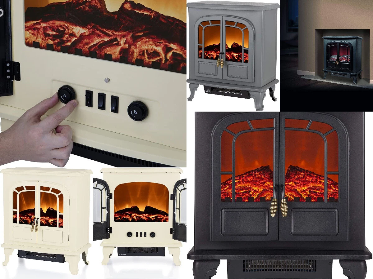 New Warmlite 2000W Double Door Portable Electric Fire Stove Heater Fireplace  Log | eBay