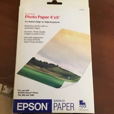 Epson Borderless Photo Paper (4x6, 20 Sheets). S041458