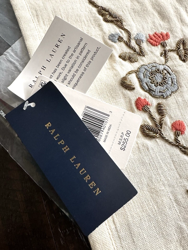 RALPH LAUREN HOME Macall Floral Embroidery Linen Pillow Cover 18x18 Set NWT $255 - Image 2 of 4