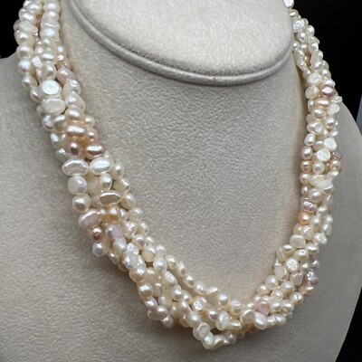 BEAUTIFUL FRESHWATER RICE PEARL 5-STRAND 17  NECKLACE #97