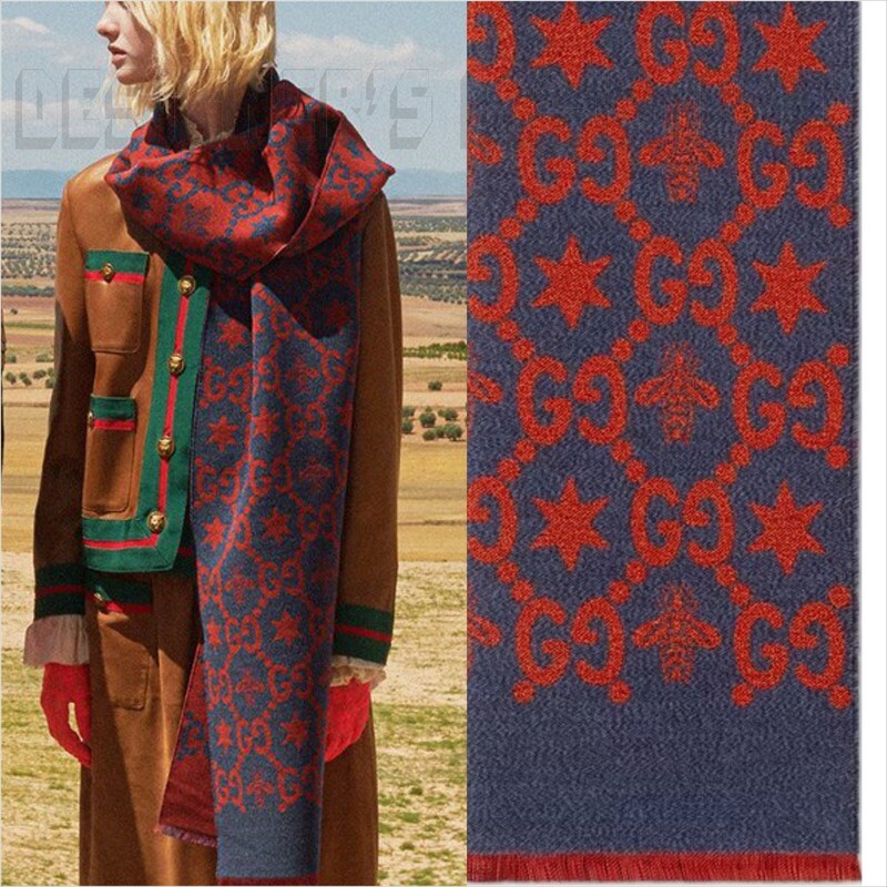 GUCCI red & blue CONSTELLATION Bee GG Stars wool reversible