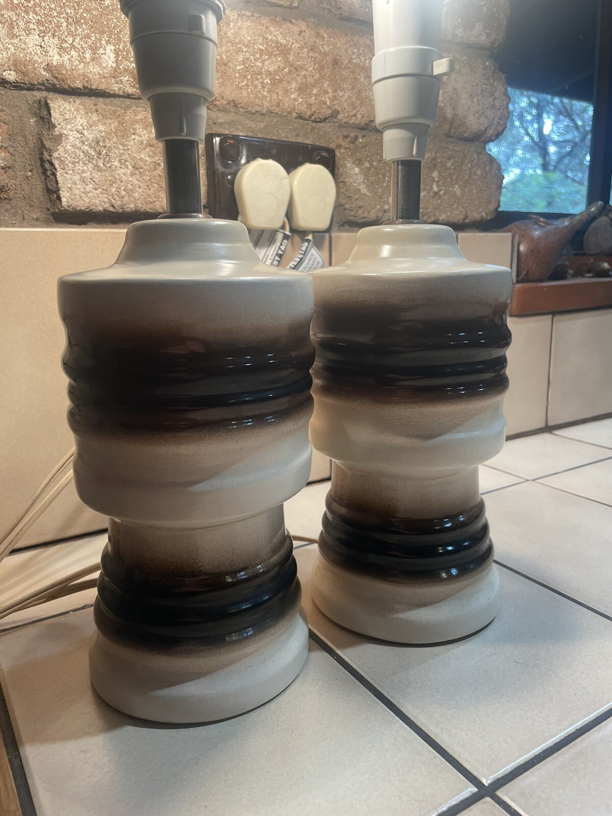 2 Vintage Ceramic Bedside Table Lamps Retro Mid Century MCM eBay