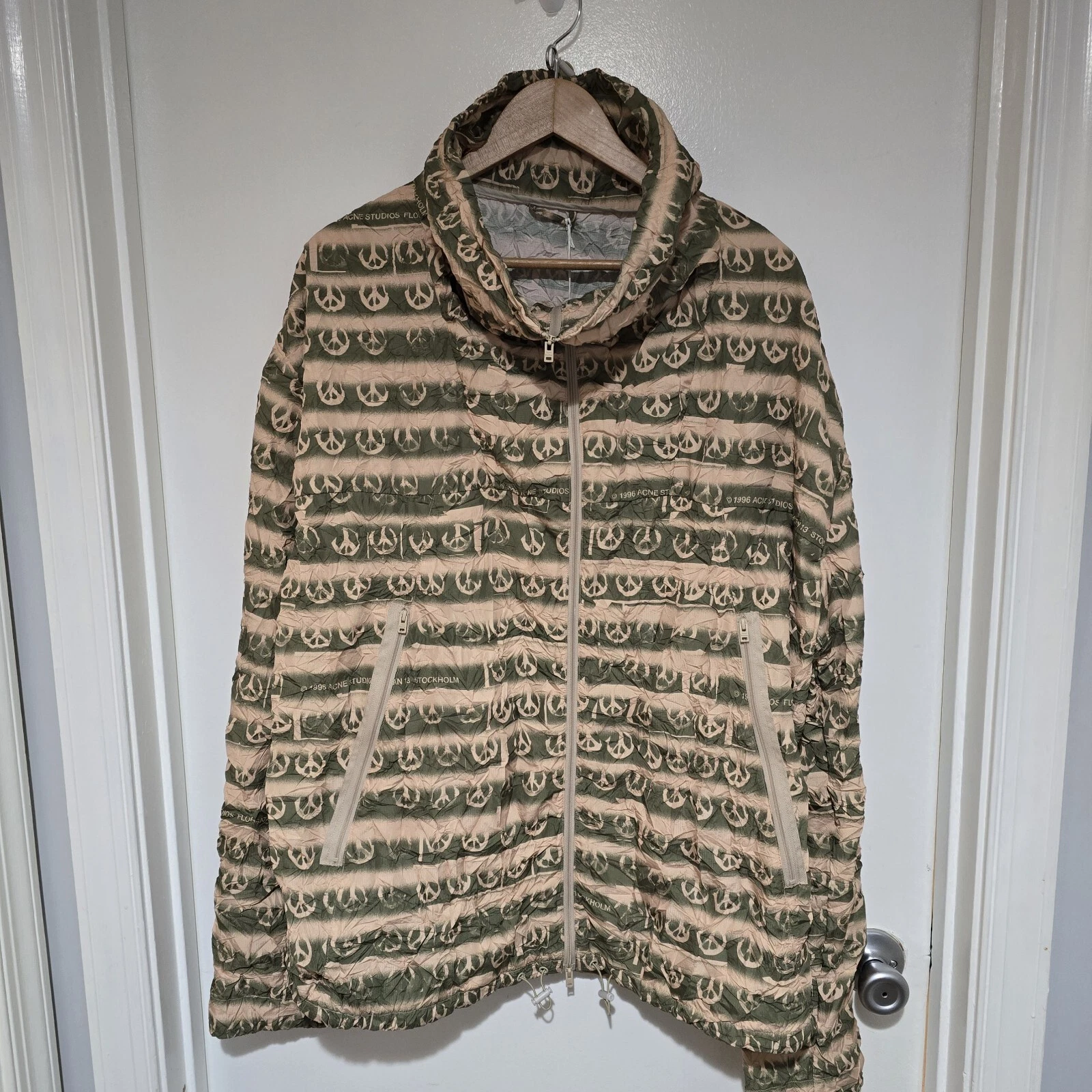 GIACCA ACNE STUDIOS Ofello Light Miscela Incrintolata Stampa Rip Stop TAGLIA: 48 NUOVA $580