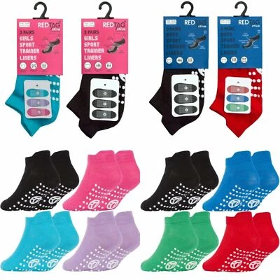 3 Pairs Kids Grip Trainer Socks Boys Girls Non Slip Sports Liner Socks