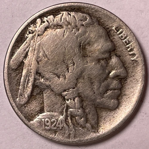 1924-D Buffalo Nickel Very Fine VF Coin, Cleaning #10222